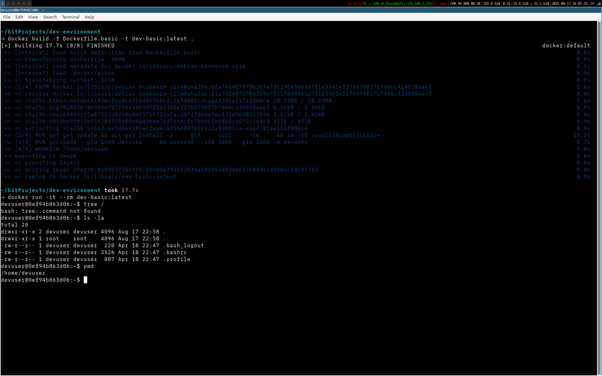 Basic Debian container with plain bash prompt